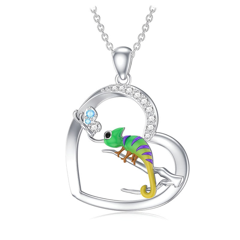 Origsoul sterling silver lizard heart necklace featuring colorful lizard and sparkling accents