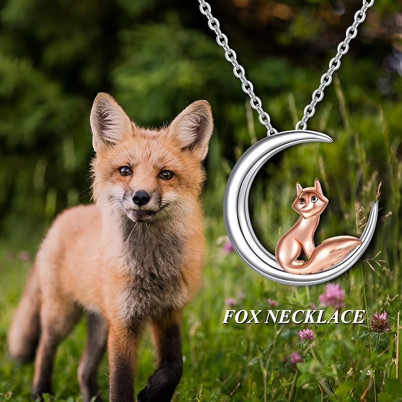Origsoul sterling silver moon fox necklace featuring a cute fox design on a crescent moon pendant