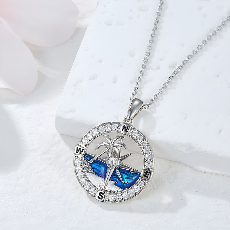 Origsoul sterling silver ocean compass necklace with blue accents and sparkling details