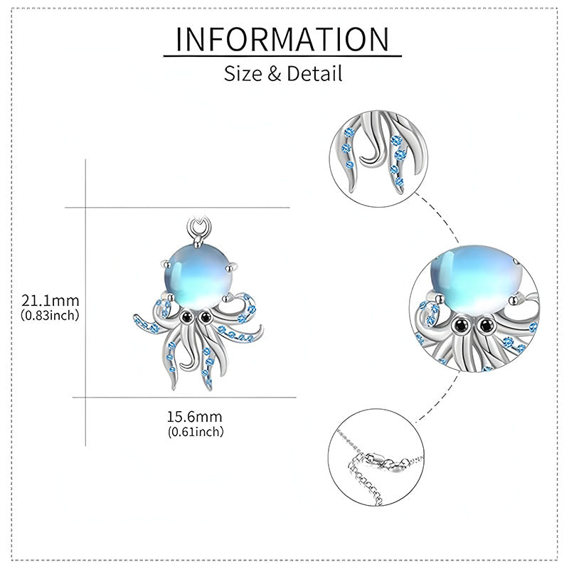 Sterling silver octopus pendant featuring a blue crystal and intricate tentacle details