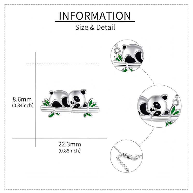 Origsoul sterling silver panda necklace featuring a cute panda lying on a branch with green leaves detailed design