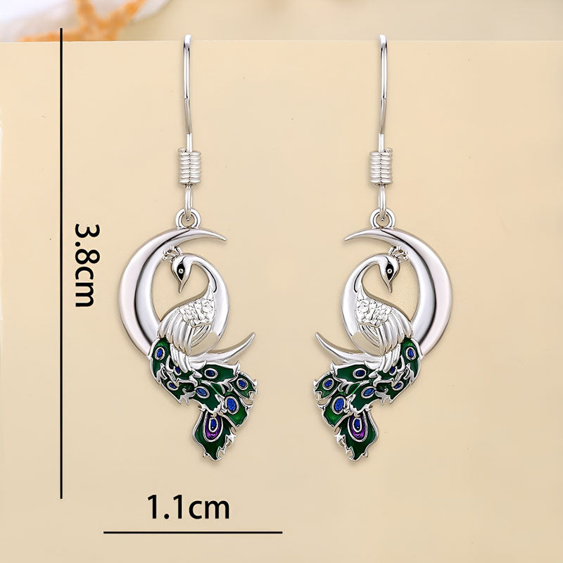 Origsoul sterling silver peacock earrings with intricate design and colorful detailing