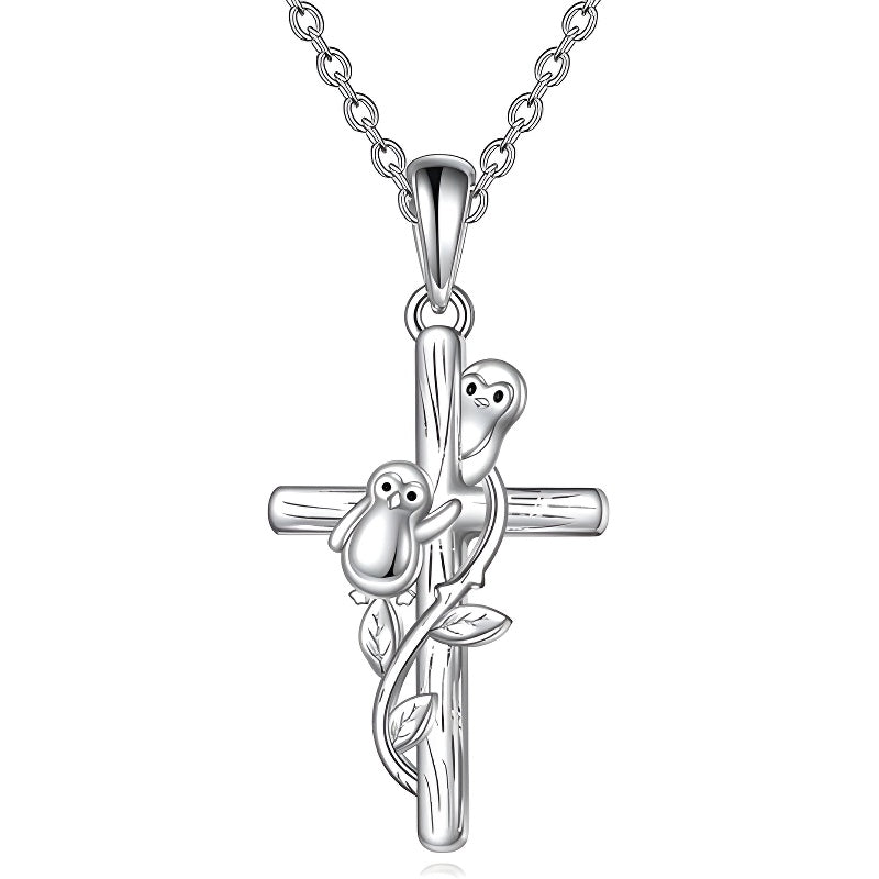 Origsoul sterling silver penguin cross necklace with intricate design and detailing