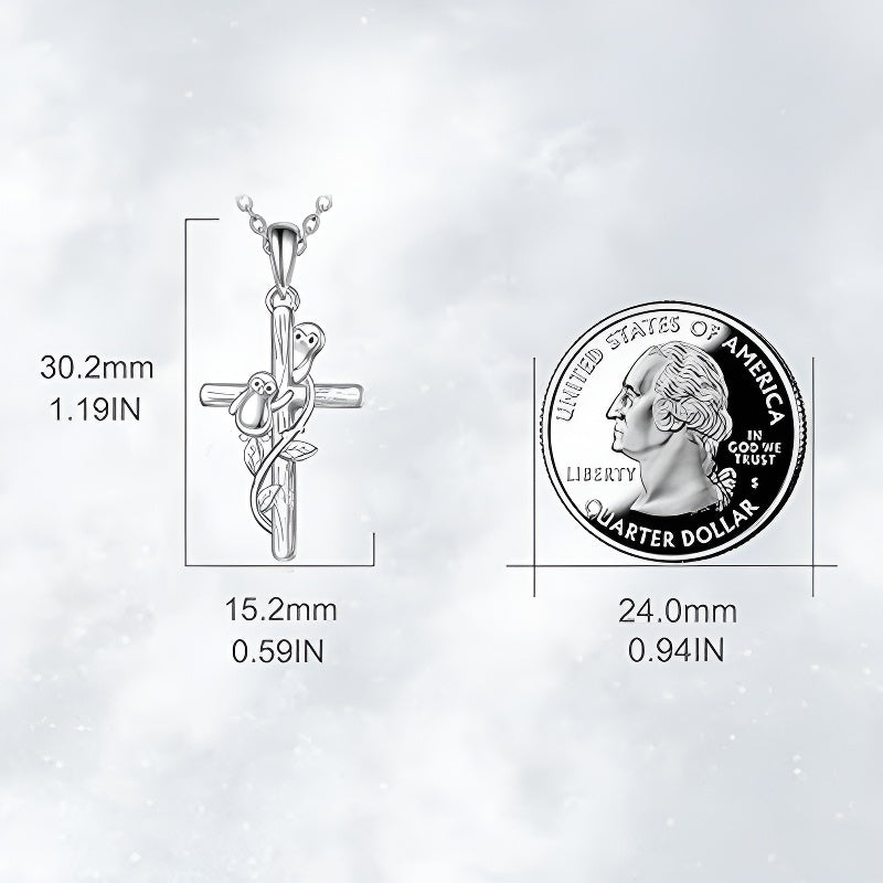 Origsoul sterling silver penguin cross necklace with intricate design, measuring 30.2mm by 15.2mm