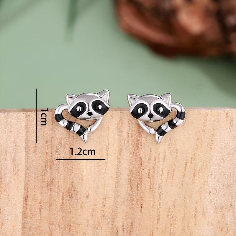 Sterling silver raccoon earrings with cute design and polished finish for animal lovers