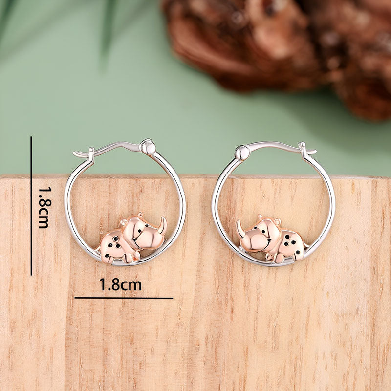 Origsoul sterling silver rhino earrings featuring cute rhino design in hoop style