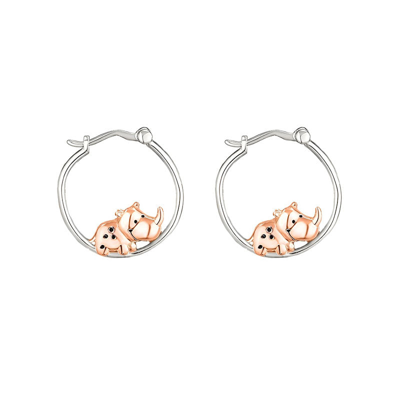 Origsoul sterling silver rhino earrings with pink gold accents for a stylish look