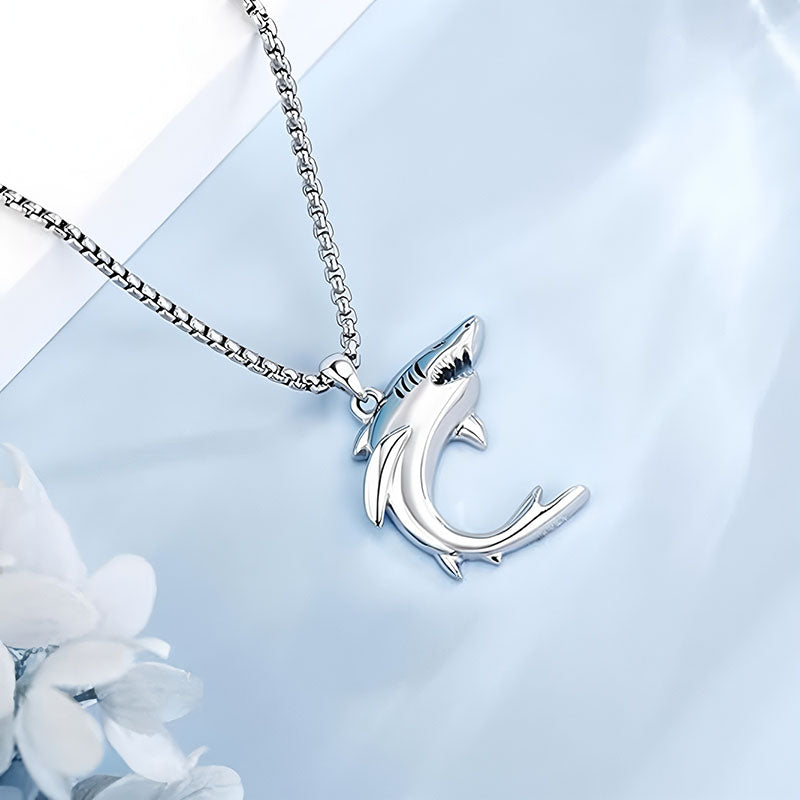 Origsoul sterling silver shark pendant necklace with a sleek design and polished finish