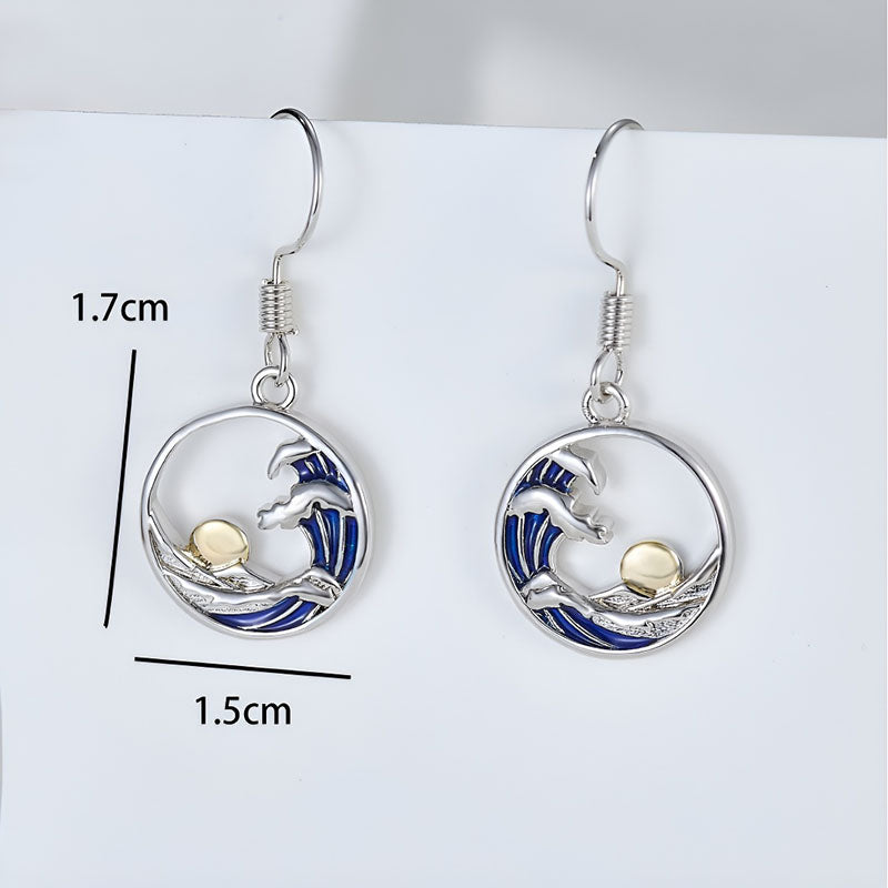 Origsoul sterling silver sunset wave earrings with blue enamel and gold accent for a beachy look