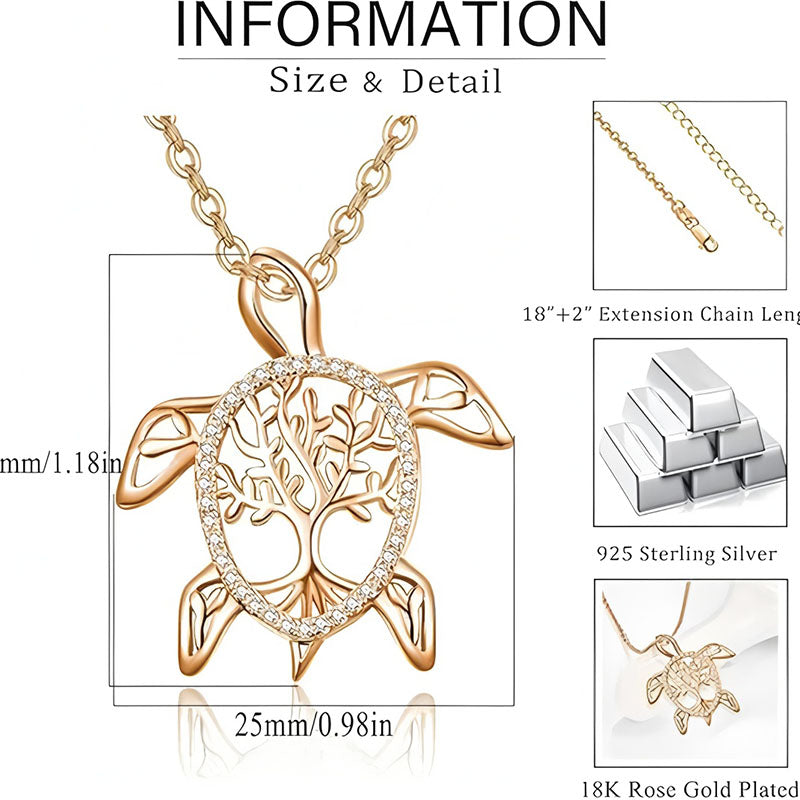 Origsoul sterling silver tree of life necklace with turtle design and cubic zirconia accents