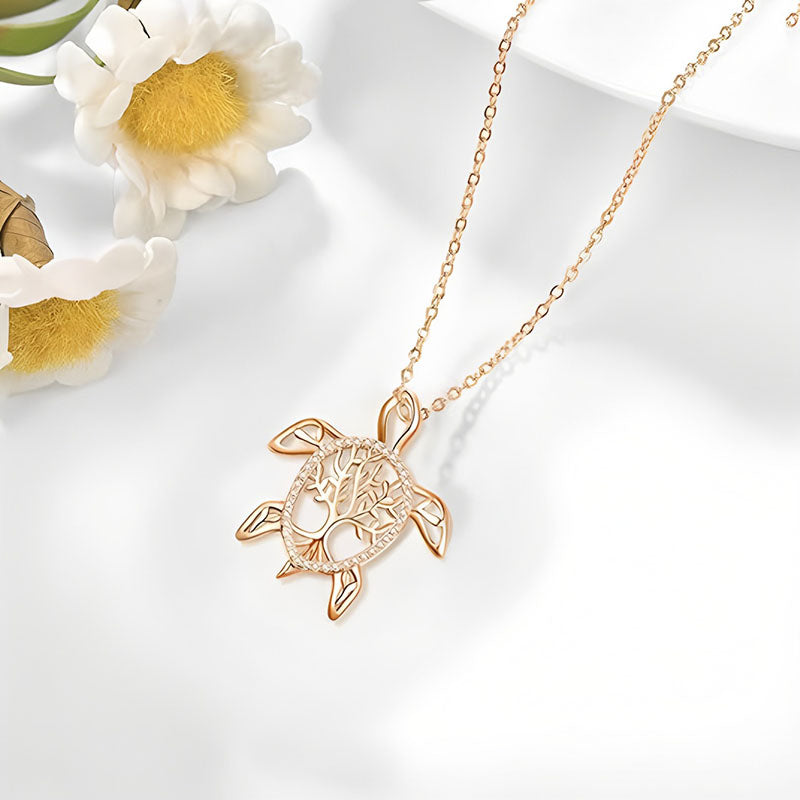 Origsoul sterling silver tree of life necklace with a turtle pendant, elegant design for nature lovers
