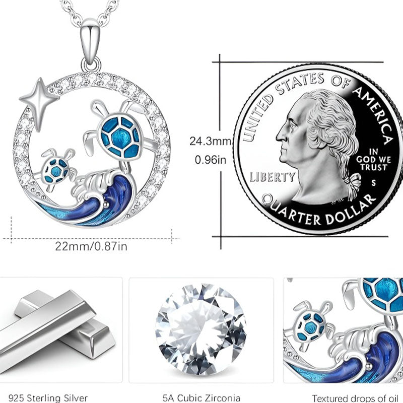 Origsoul sterling silver turtle necklace with blue accents and sparkling cubic zirconia detail