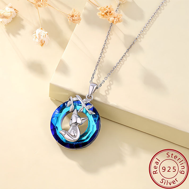 Origsoul stylish gemstone jewelry for women sterling silver necklace with blue circular pendant