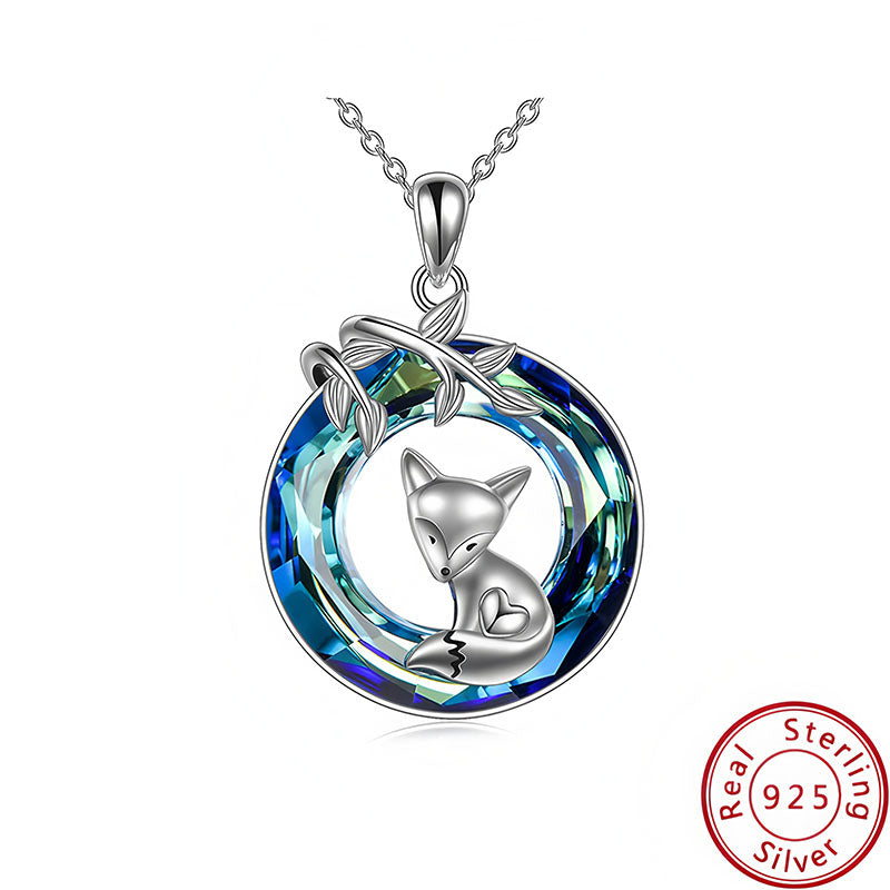 Origsoul stylish gemstone jewelry for women featuring a silver fox pendant with blue crystal circle