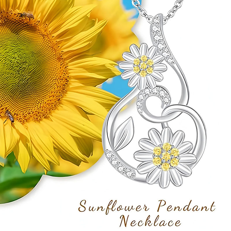 Origsoul silver sunflower pendant necklace with yellow center stones and delicate chain