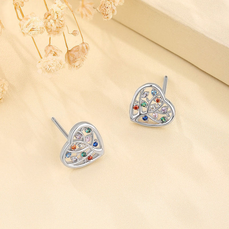 Origsoul tree of life earrings sterling silver with colorful gemstone accents in heart design