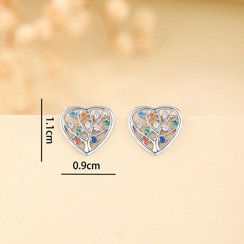 Origsoul tree of life earrings sterling silver with colorful leaf accents in heart shape
