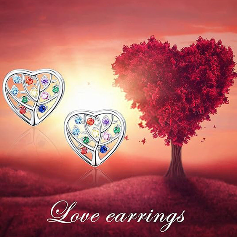 Origsoul tree of life earrings sterling silver with colorful gemstone accents in heart shape
