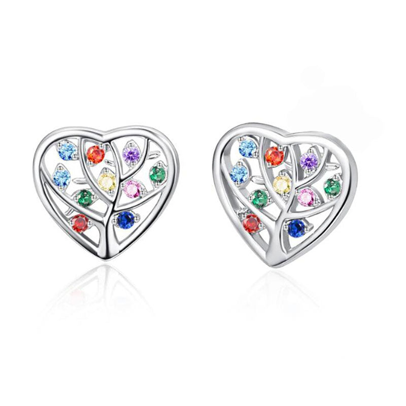 Tree of life earrings sterling silver with colorful gemstone accents in a heart design