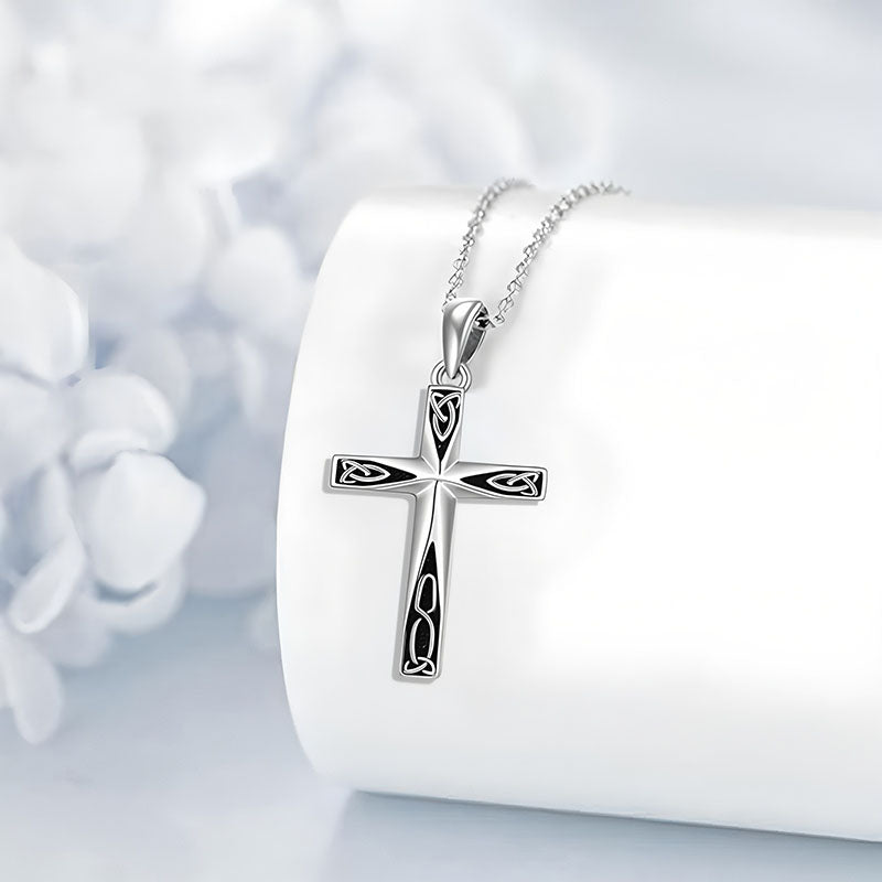 Origsoul unique silver cross necklace gift with intricate black detailing on a silver chain