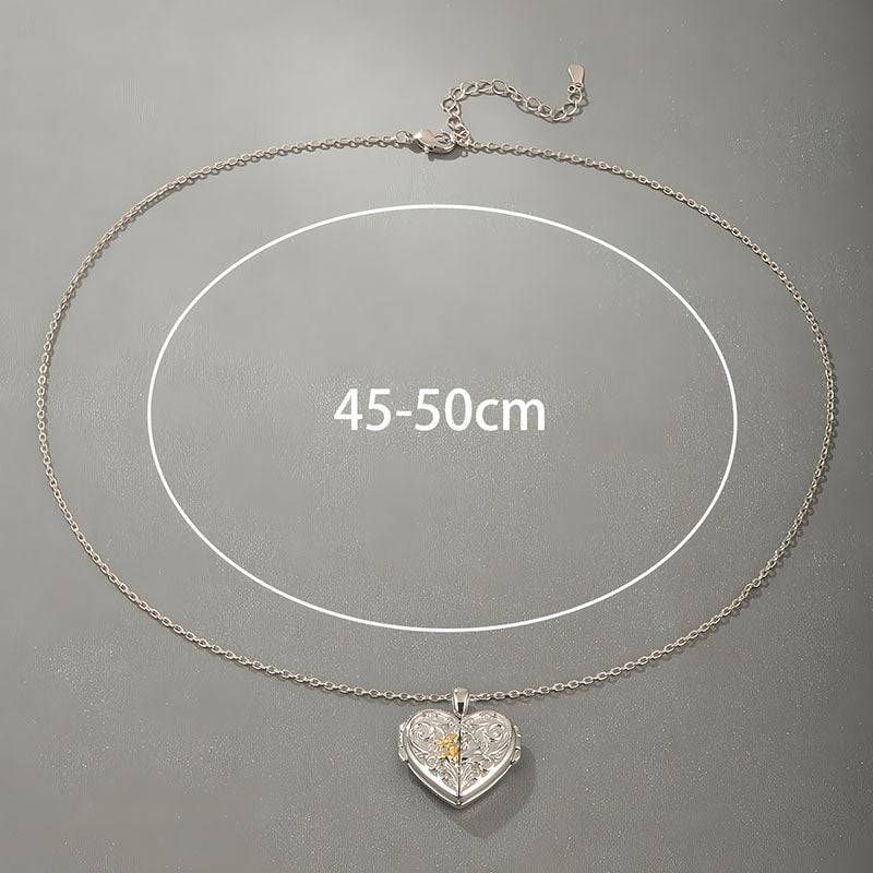Origsoul heart locket necklace bunny silver chain with detailed heart pendant and adjustable length 45-50cm