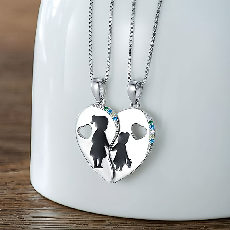 Origsoul sterling silver mother daughter necklace set with heart and colorful gemstone accents