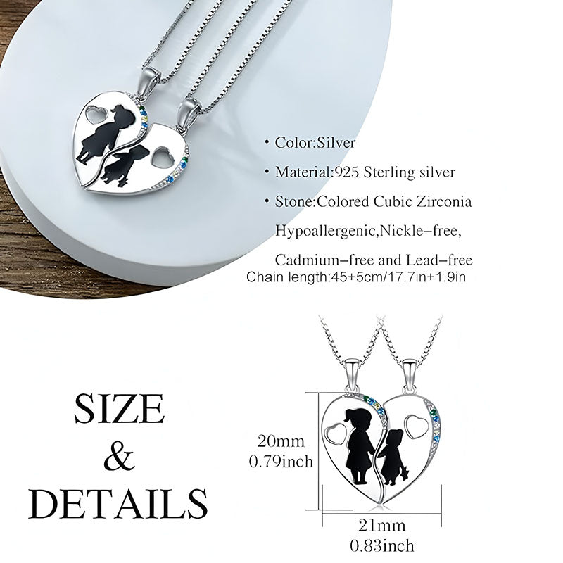 Origsoul sterling silver mother daughter necklace set with heart-shaped pendants and colored cubic zirconia accents