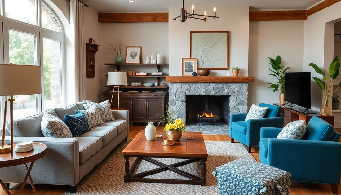 A cozy living room with stylish handcrafted decor accessories
