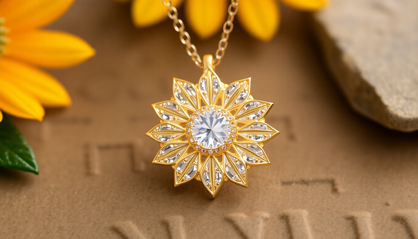 OrigSoul Sunflower Pendant Necklace with Sparkling Crystals