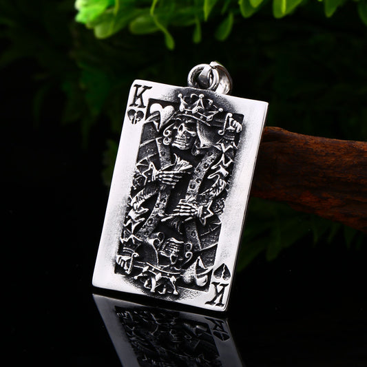 Skull King of Hearts Poker Playing Card Stainless Steel Pendant