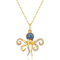 Blue Spinel Octopus Pendant Necklace in 925 sterling silver, worn on the collarbone — Origsoul