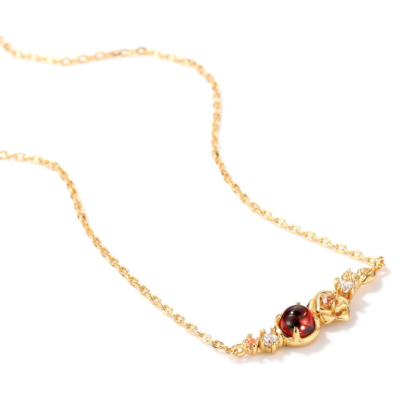 Gold-Plated 925 Sterling Silver Garnet Flower Bracelet