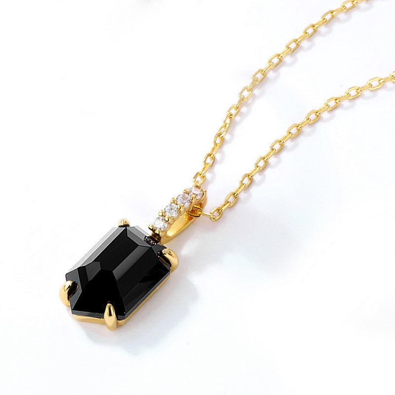 925 Sterling Silver Black Onyx Geometric Pendant Necklace