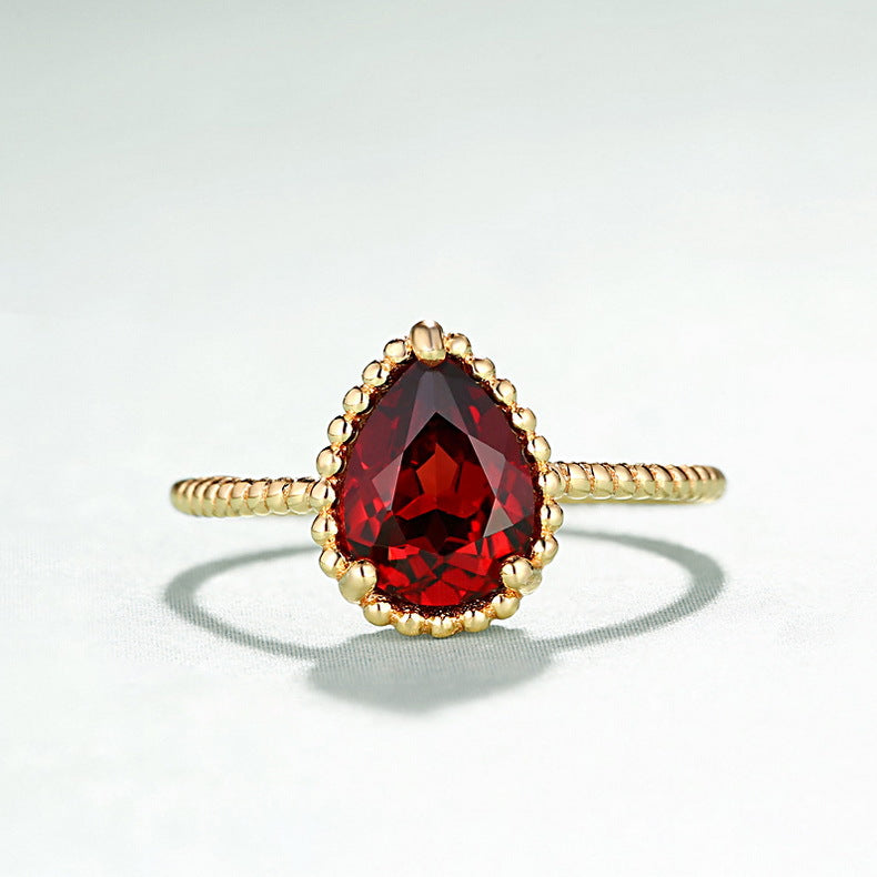 Handmade Garnet Ring – 925 Sterling Silver – Open Band