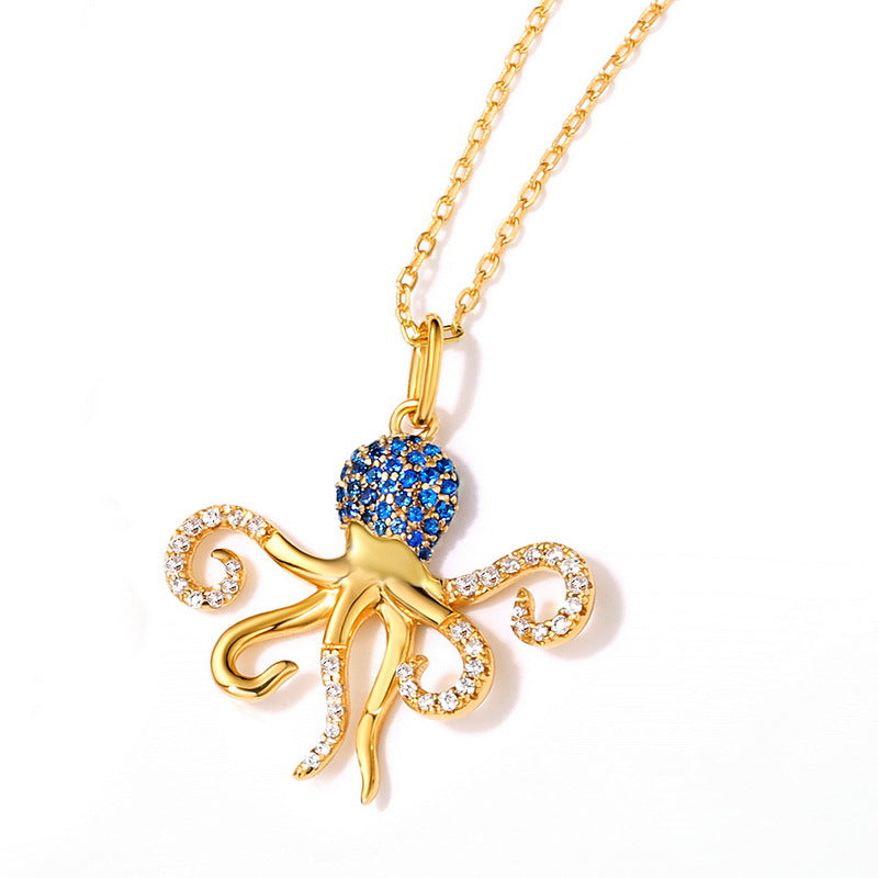 Blue Spinel Octopus Pendant Necklace in 925 Sterling Silver