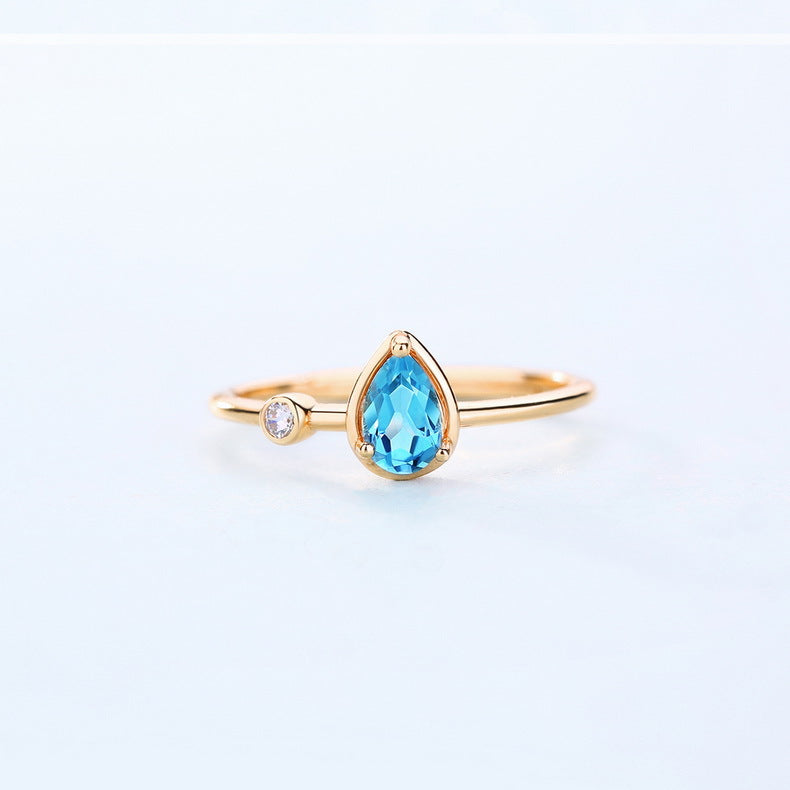 Handmade Swiss Blue Topaz Pear Ring – 925 Sterling Silver