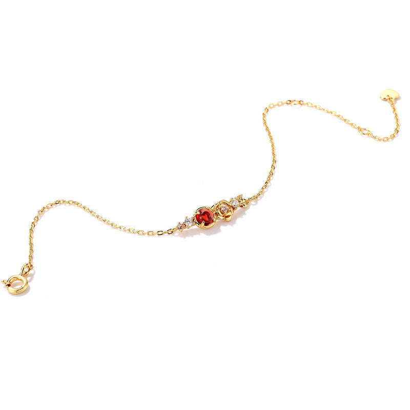 Gold-Plated 925 Sterling Silver Garnet Flower Bracelet