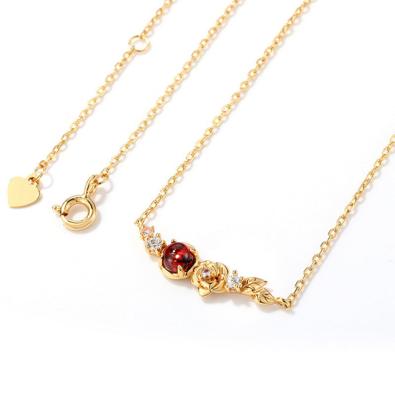 Gold-Plated 925 Sterling Silver Garnet Flower Bracelet
