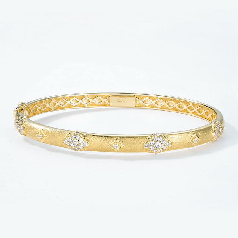Italian Handmade Wire Drawing Bracelet for Women, Vintage Versatile, S925 Sterling Silver Hand Ring, Delicate Palace Style Hand Jewelry Wholesale