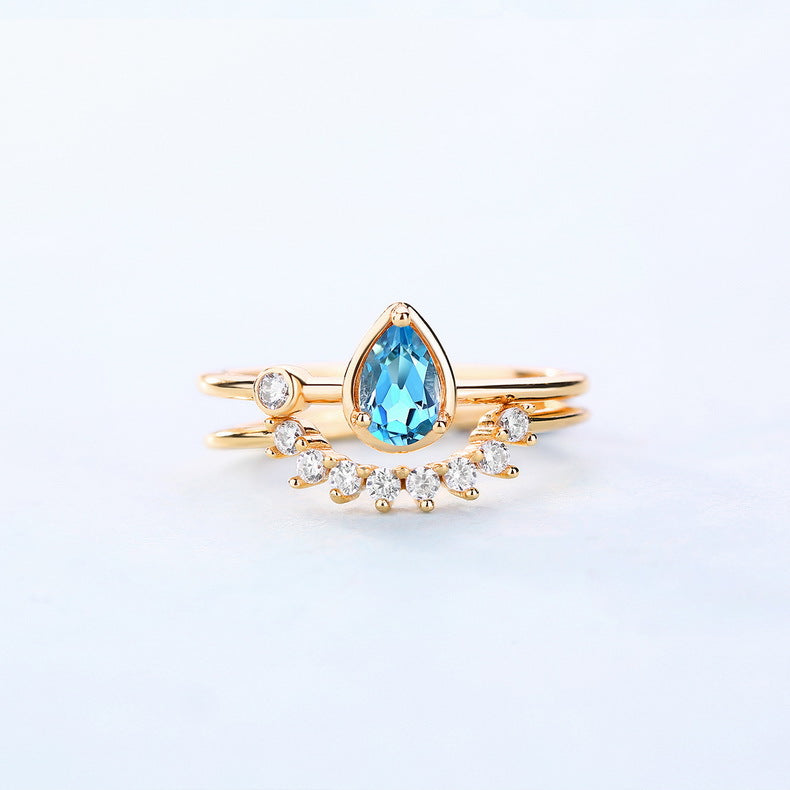 Handmade Swiss Blue Topaz Pear Ring – 925 Sterling Silver