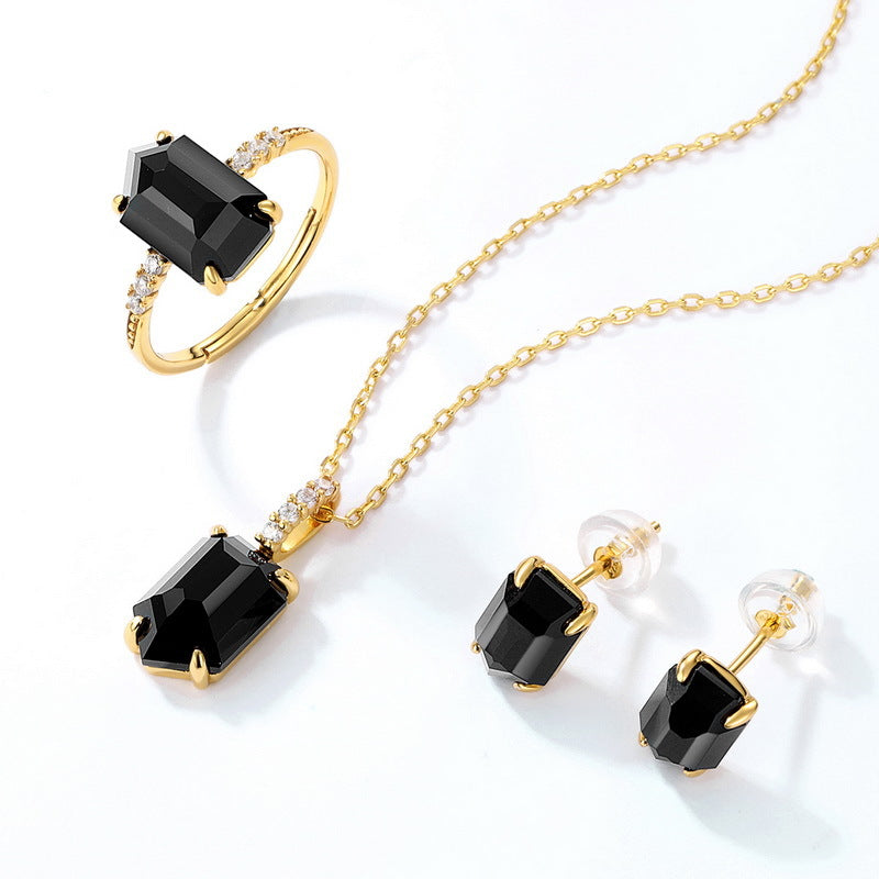 925 Sterling Silver Black Onyx Geometric Pendant Necklace