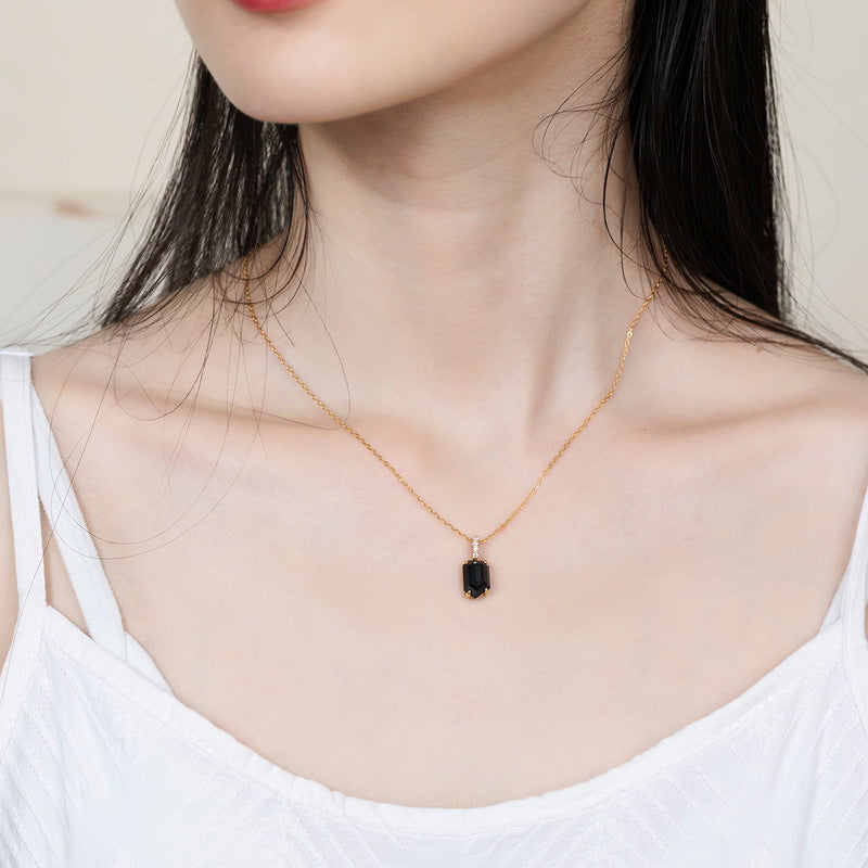925 Sterling Silver Black Onyx Geometric Pendant Necklace