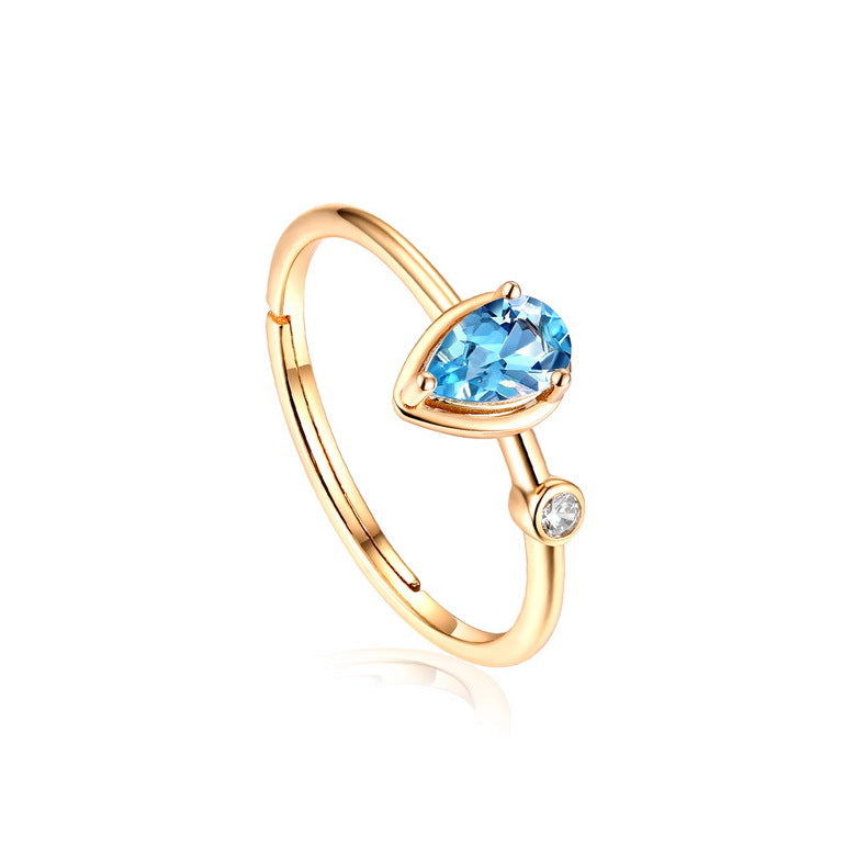 Handmade Swiss Blue Topaz Pear Ring – 925 Sterling Silver