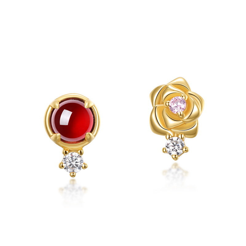 Gold-Plated 925 Sterling Silver Garnet Flower Bracelet