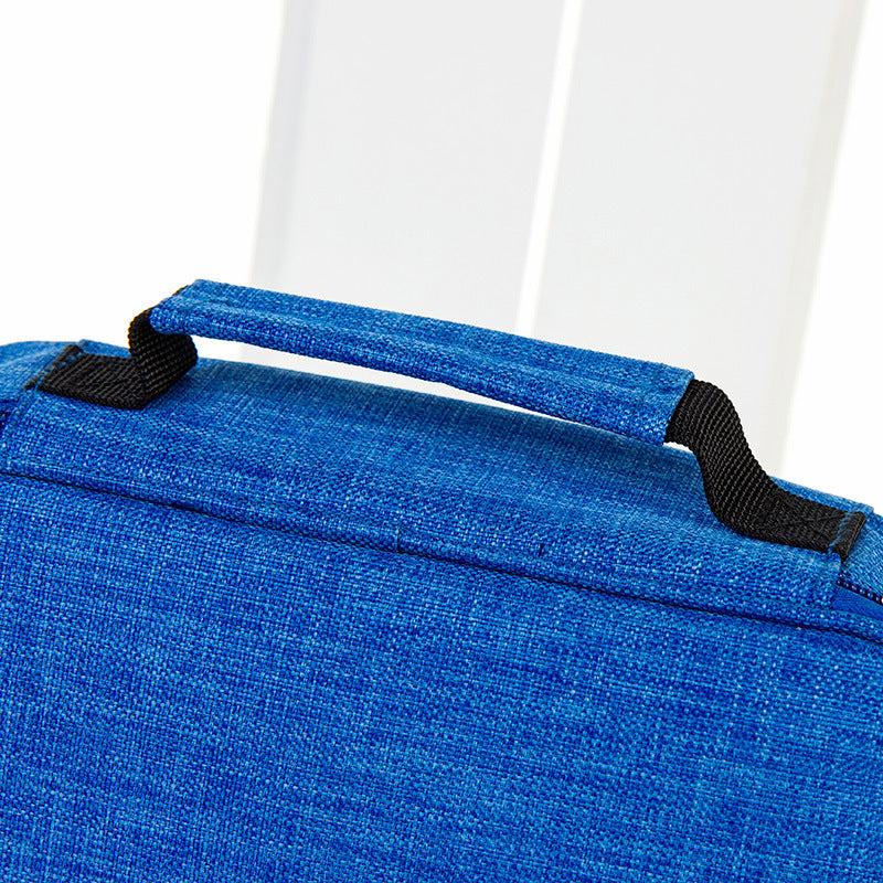 Close-up of blue fabric handle on Origsoul 72 slot pencil case organizer for school supplies