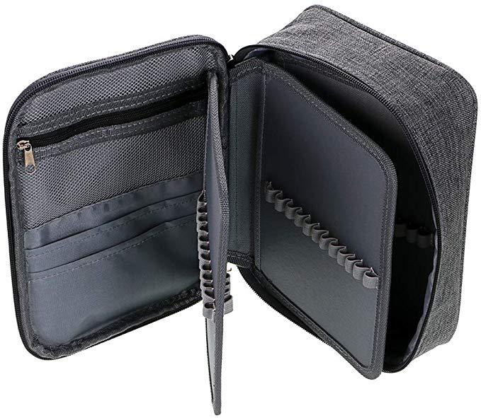 Origsoul 72 slot pencil case organizer in gray fabric with multiple compartments and zipper closure