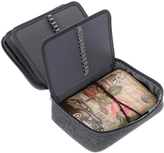 Origsoul 72 slot pencil case organizer in gray fabric with multiple elastic slots for pens and pencils