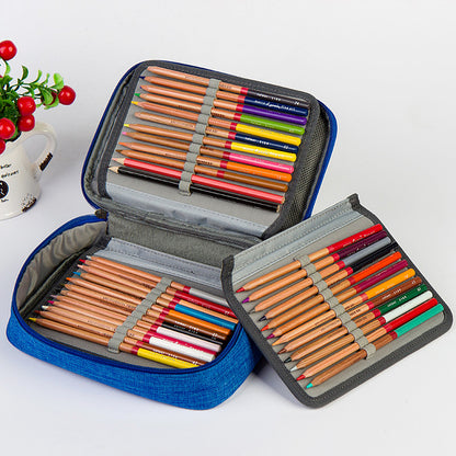 Origsoul 72 slot pencil case organizer in blue and gray holding colored pencils and markers