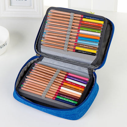 Origsoul 72 slot pencil case organizer in blue holding colored pencils for school supplies