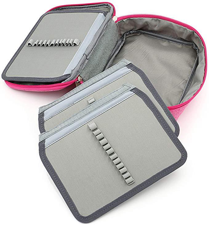 Origsoul 72 slot pencil case organizer in pink with multiple compartments and elastic pencil holders